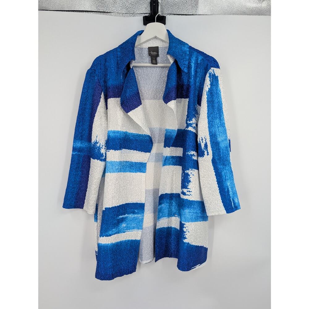 Chico's Travelers Collection Size 1 M Crinkle Texture Open Front Blazer Career